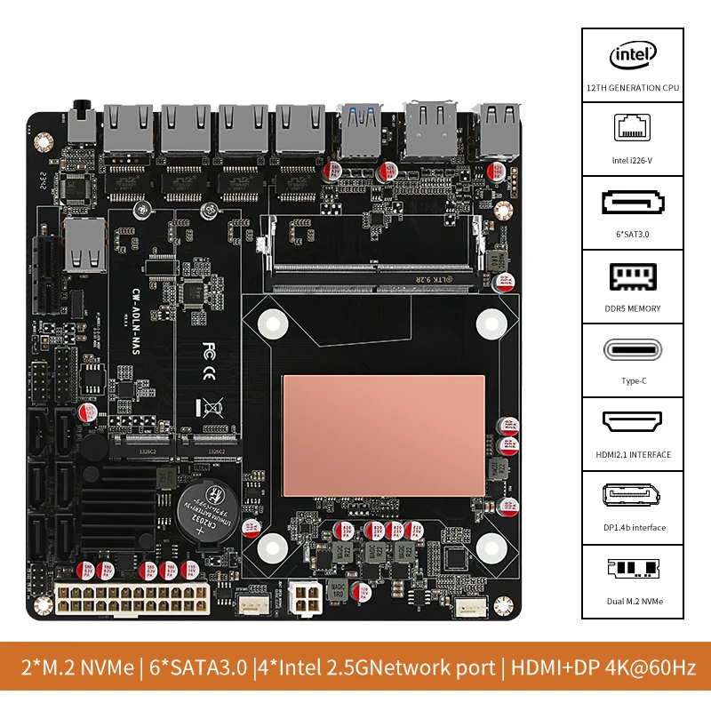 Nas Motherboard N100 6 Sata - N100/N150 6-bay NAS moederbord 4x 2.5G