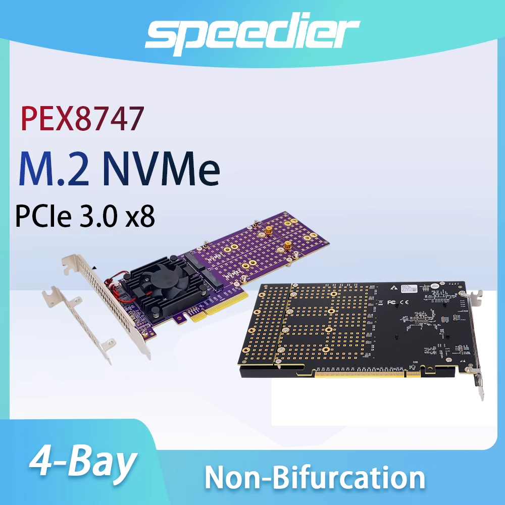 Quad M.2 Nvme Pcie Bifurcation Card - PCIe 3.0 X8 4-bay M.2 NVMe