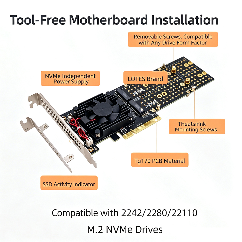 PCIe 3.0 X8 4-bay M.2 NVMe uit - Quad M.2 Nvme Pcie Bifurcation Card recensie en prijs